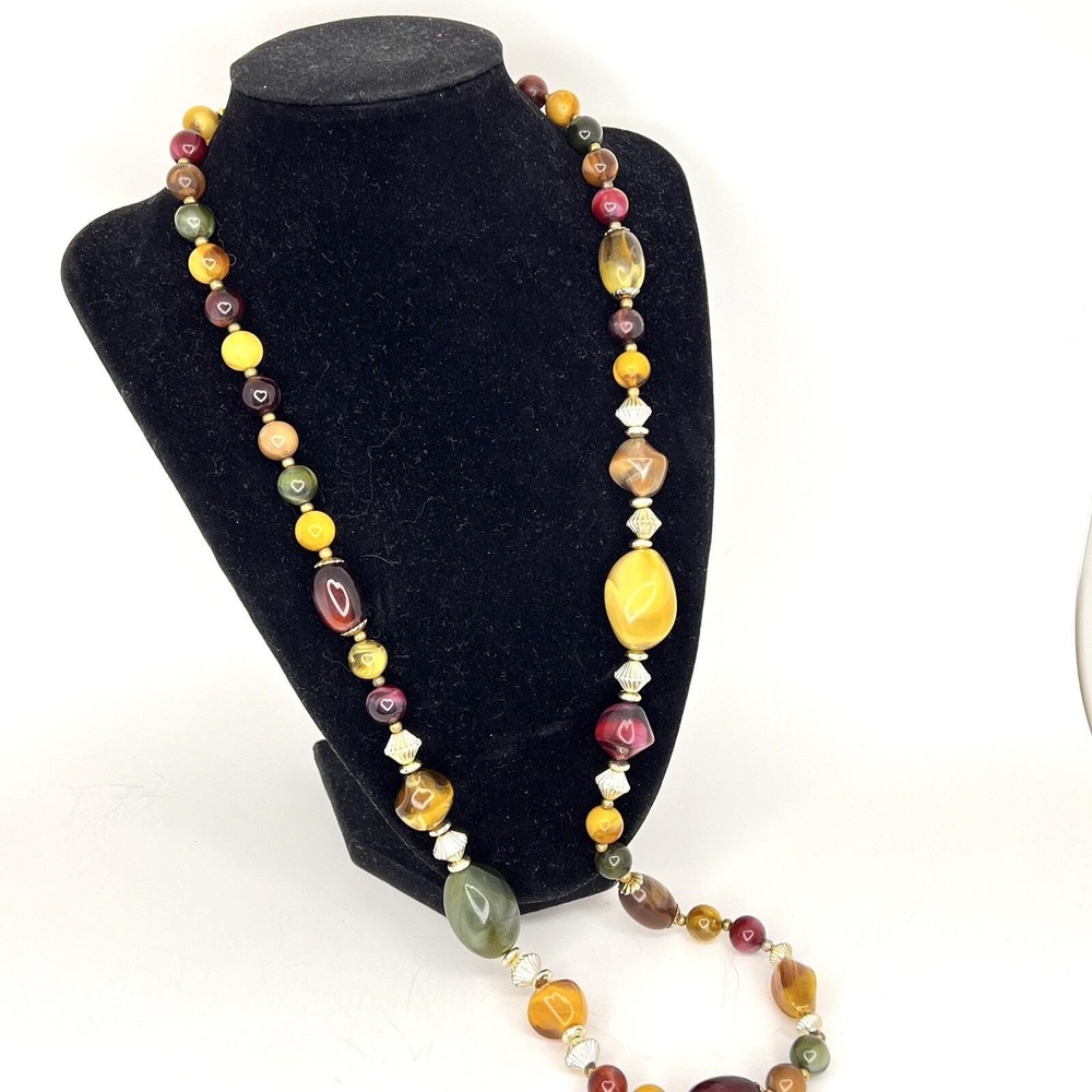 Vtg Estate Costume Jewelry Necklace Beads Chunky Nugget Long Multicolored 30"